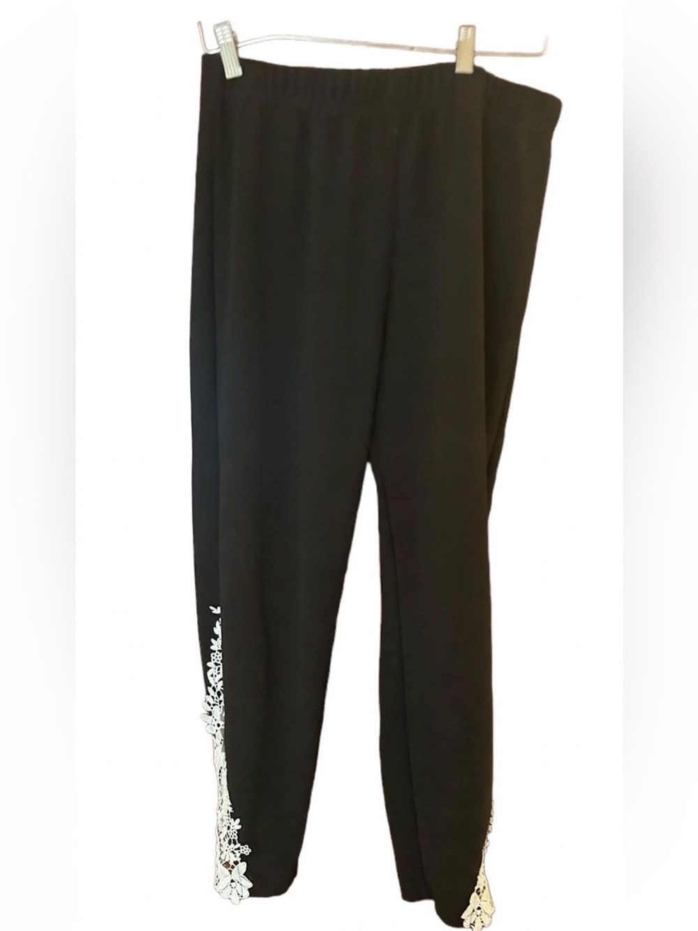 SHEIN 1X Black Pants White Lace Trim S LElastic Waist Flowy Dressy Plus